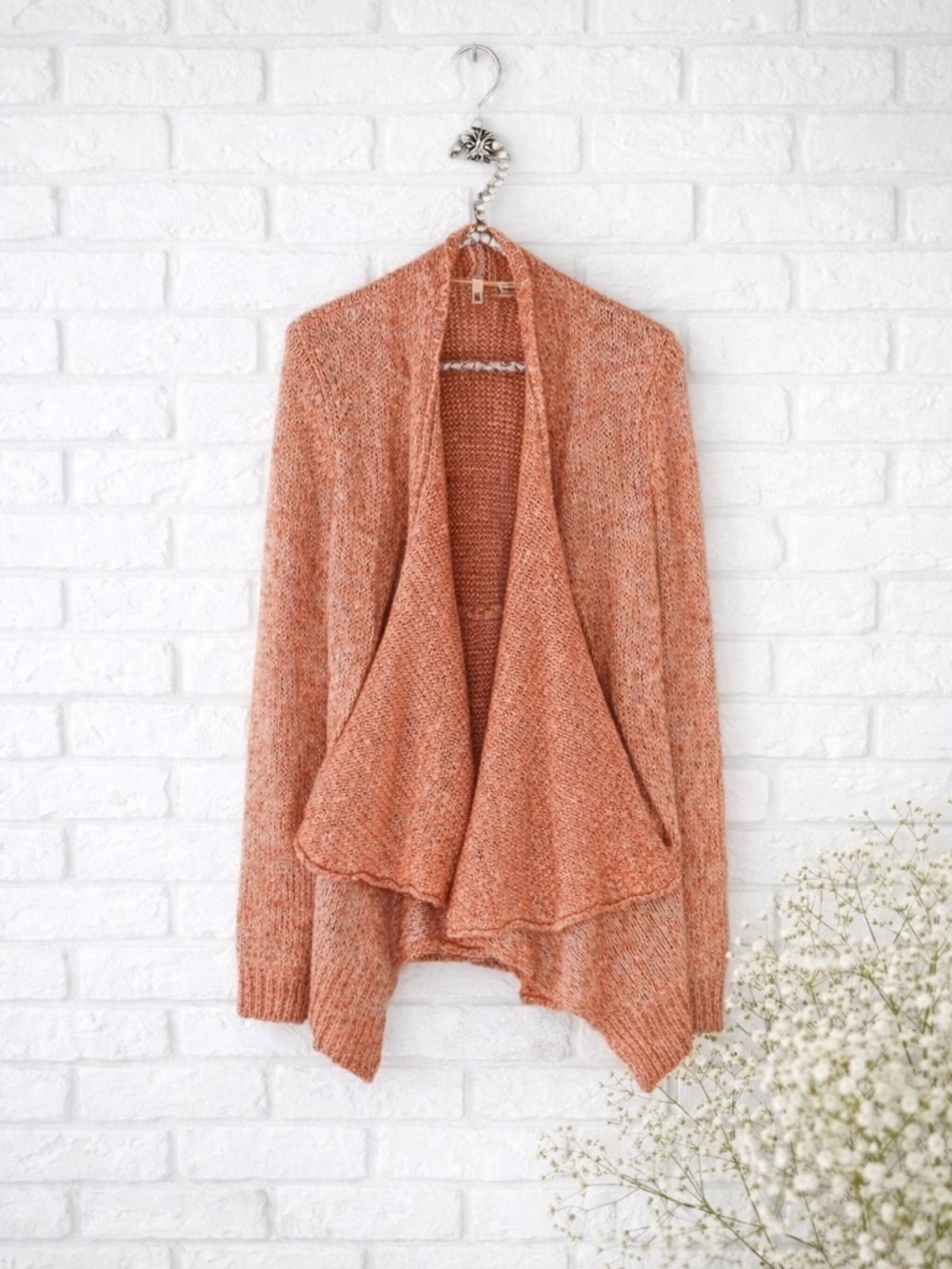 Anthropologie Moth Winnie Peach Open Front Cardigan Sweater Size S